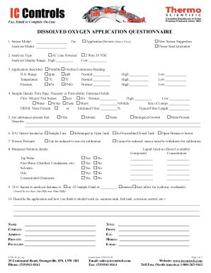 Fillable Online Dissolved Oxygen Application Questionnaire Fax Email