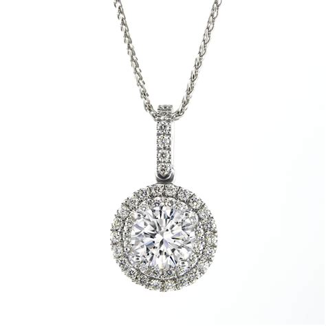 Round Diamond And Diamond Halo Necklace Pendant 169 Carats Sarkisians