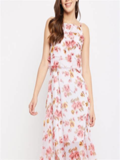 buy color cocktail women white floral layered georgette midi dress