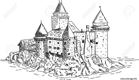 Coloriage Chateau Fort Du Moyen Age Pres De La Mer JeColorie