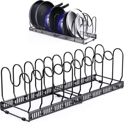 Rainbean Expandable Pans Organiser Rack Pot And Pan Lid Holder With