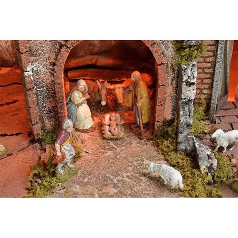 Presepe Illuminato Completo Di Statue Landi Con