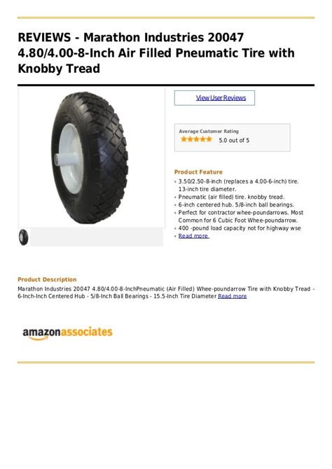 Marathon Industries 20047 480 400 8 Inch Air Filled Pneumatic Tire