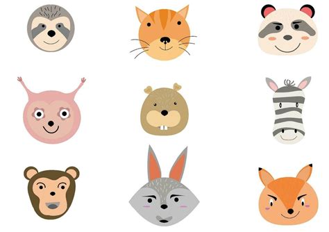 Set of animal heads collection.Characters portrait cute animal faces on ...