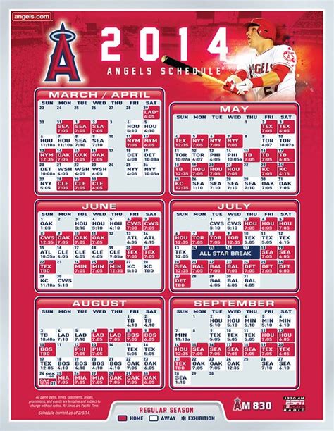 Angels Baseball Printable Schedule