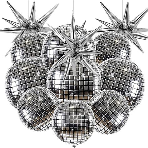 Amazon Cadeya 12 Pcs Disco Ball Balloons Huge Silver Explosion