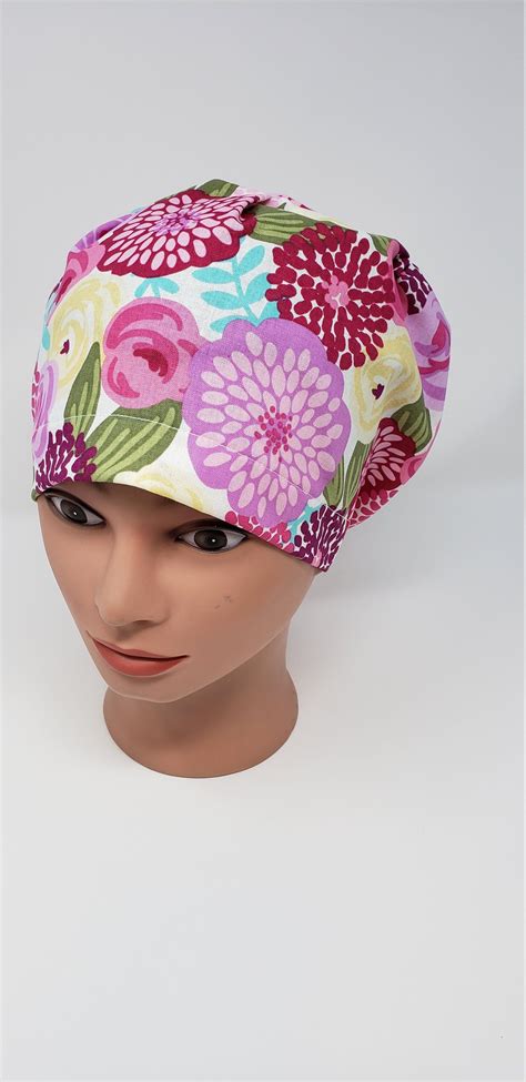 Rose Garden Floral Euro Scrub Cap Euro Scrub Hat Nurse Chemo Cap