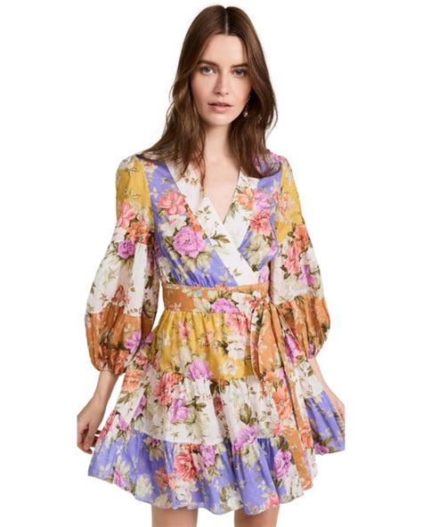 Zimmermann Pattie Belted Floral Print Cotton Voile Wrap Mini Dress In