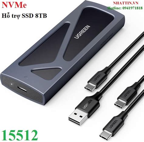 Box ổ Cứng Ssd M2 Nvme Usb Type C 32 Gen2 Tốc độ 10gbps Ugreen 15512 Cao Cấp Max 8tb