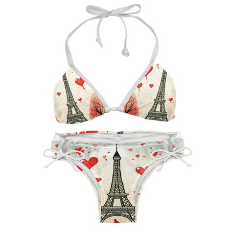 Eiffel Tower Valentine S Day Detachable Sponge Adjustable Strap Bikini