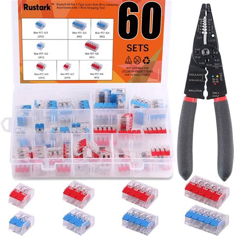 Rustark 60 Pcs 4 Type Wire Connector Assortment Pack Conductor Compact