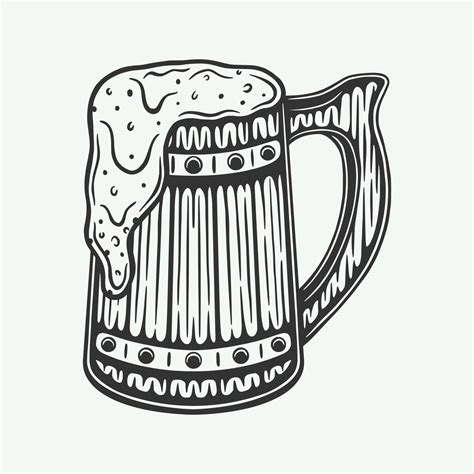 Vintage Retro Woodcut Engraving Wooden Beer Drink Mug Can Be Used Like