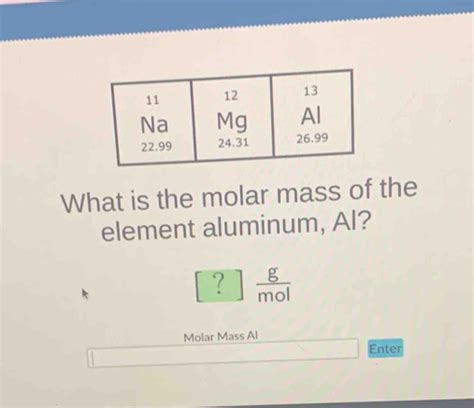 What Is The Molar Mass Of The Element Aluminum Al G Mol Molar Mass