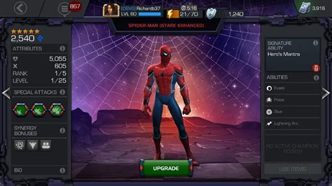 5 Star Spider Man Stark Enhanced Rank Up And Duels Marvel Contest Of Champions Youtube