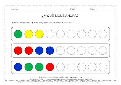 RECURSOS DE APOYO EDUCATIVO Series Por Color Con Gomets O Figuras