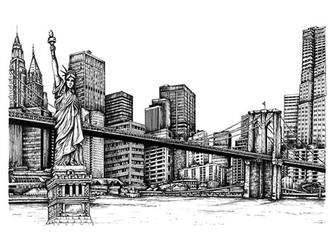 New York Skyline Sketch at PaintingValley.com | Explore collection of ...