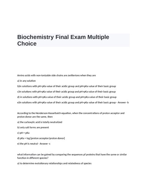 Biochemistry Final Exam Questions And Answers Multiple Choice Exams