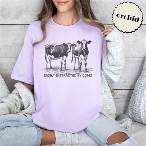 Easily Distracted By Cows T Shirt Funny Cow Lover Cattle Farmer Tshirt Farm Life Vet Unisex