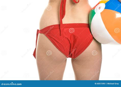 Woman S Bottom In Bikini Holding Beach Ball Stock Photo Image Of