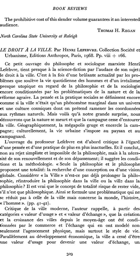 Le Droit à la ville Par Henri Lefebvre Collection Société et