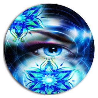 Woman Eye With Fractal Flowers Floral Digital Art Round Wall Art Disc