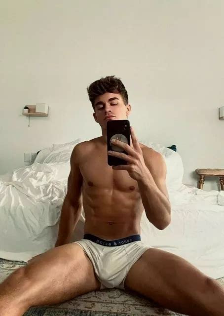 Shirtless Muscular Man Male Beefcake Sexy Hunk Briefs Selfie Shot Photo