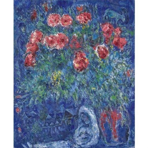 Marc Chagall Les MariÉs Et Le Bouquet De Fleurs Rouges 1964 Mutualart