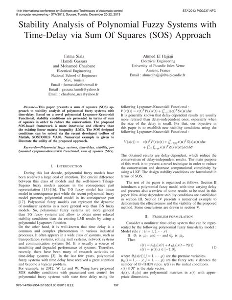 Pdf Stability Analysis Of Polynomial Fuzzy Systems With Time Delay