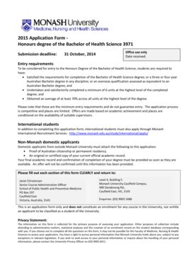 Fillable Online Med Monash Edu Application Form Honours Degree