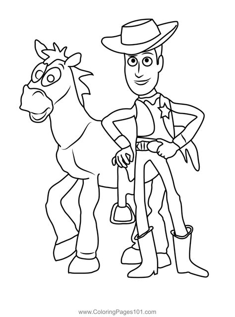 Sheriff Woody With Bullseye Coloring Page for Kids - Free Toy Story ...