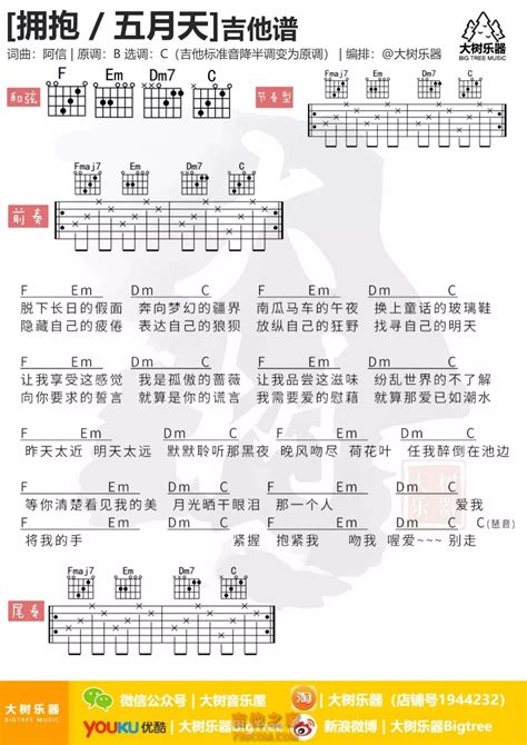 五月天《拥抱》吉他弹唱谱及教学视频【大树音乐屋】 热门吉他谱教学视频 吉他之家