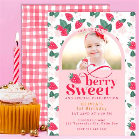 Berry Sweet First Birthday Photo Invitation Zazzle