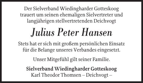 Julius Peter Hansen Gedenken Nordfriesland Tageblatt