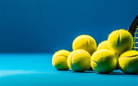 Premium AI Image A Pile Of Tennis Balls On A Blue Table