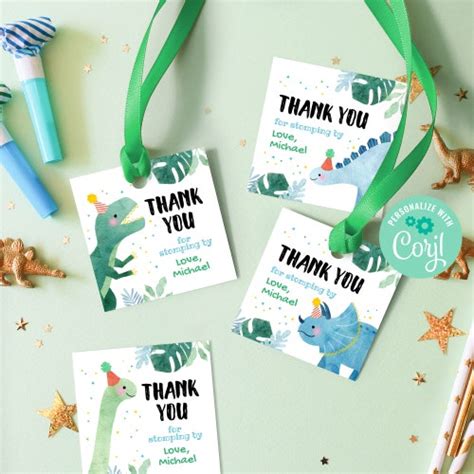 Editable Dinosaur Birthday Thank You Favor Tag Template Etsy