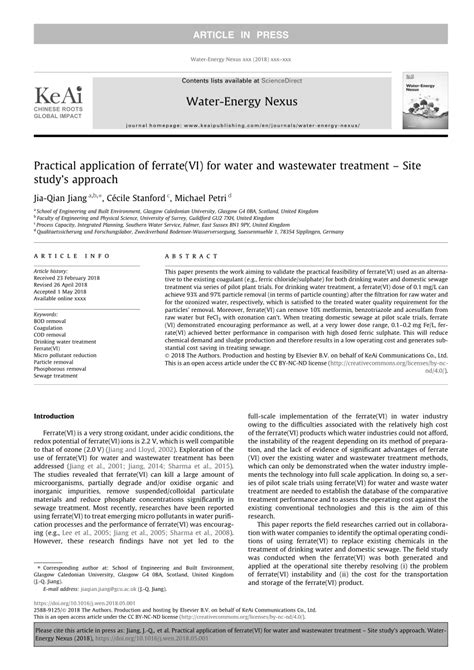 (PDF) Practical application of ferrate(VI) for water and wastewater ...