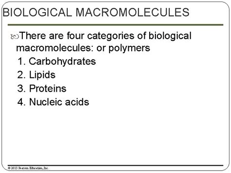 Biological Macromolecules Chapter 3 Lecture Objectives 1 Understand