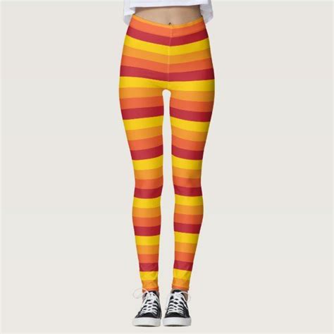 Cool Retro 70s Stripes Orange Yellow Red Leggings Zazzle Red