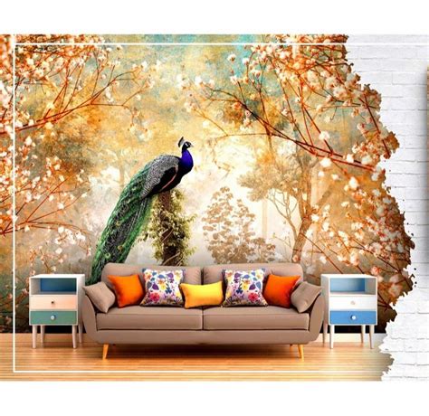 D Peacock Print Pvc Wallpaper At Rs Sq Ft Pvc Wallpaper In