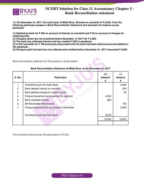 Ncert Solution For Class Accountancy Chapter Bank Reconciliation