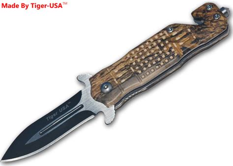 6 Inch Tiger Usa Trigger Assisted Knife Brown Tree Camo