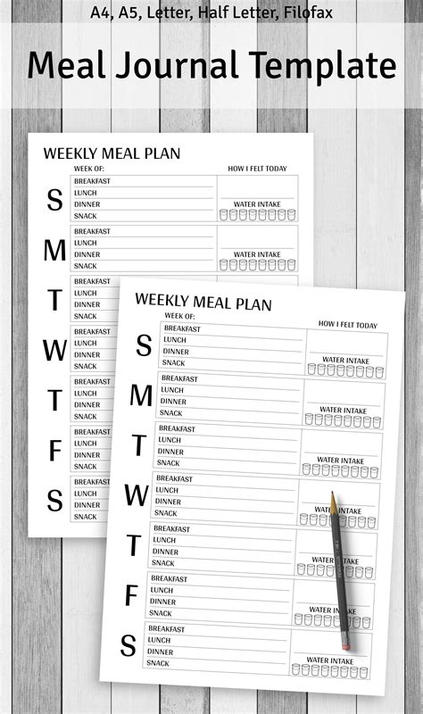 Meal Journal Template Food Tracker Printable Planner Notes