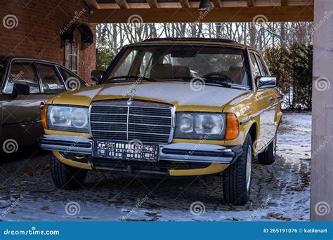 Classic Yellow Mercedes Benz W123 200d Front View Editorial Photo