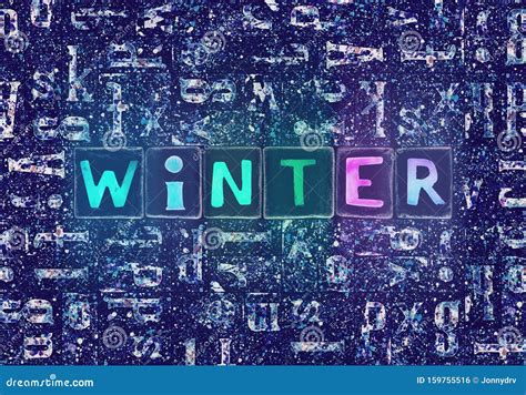 The Word Winter As Neon Glowing Unique Typeset Symbols Luminous