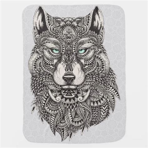 Black Wolf Green Eyes Abstract Illustration Stroller Blanket | Zazzle