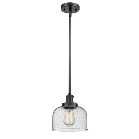 Innovations Bell 1 Light Matte Black Seedy Shaded Pendant Light Seedy Glass Shade 916 1s Bk G74