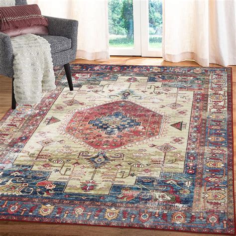 GlowSol 4 X 6 Vintage Persian Rug Medallion Print Distressed Carpet