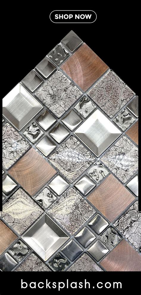 Glass Metal Gray Copper Mosaic Backsplash Tile Copper Mosaic Backsplash