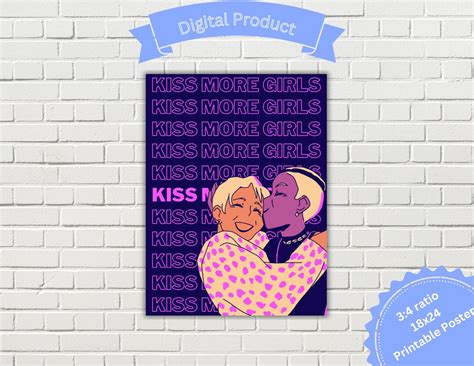 Printable Wall Art Kiss More Girls Anime Yuri Lesbian Art Bisexual Art For Anime Fans