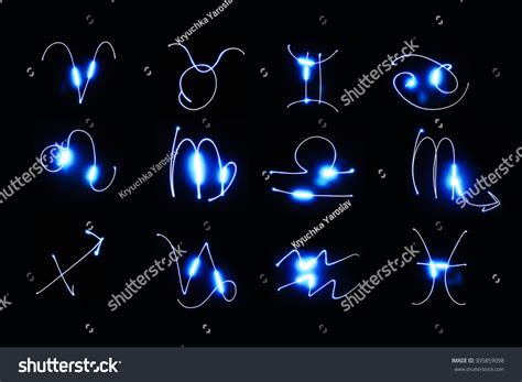 Symbols Zodiac Signs Neon Drawing By Stock Illustration 305859098 ...